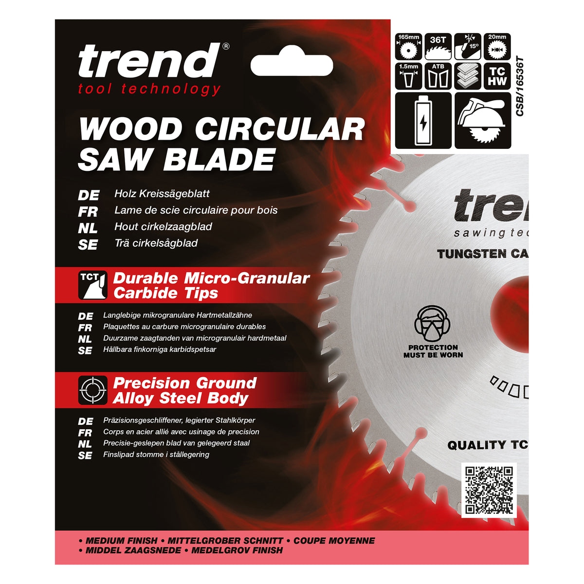 Trend 165mm x 20mm x 36T Thin Kerf General Purpose Cordless Circular Saw Blade
