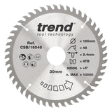 Trend 165mm x 30mm x 48T x 2.4mm Fine Cut Off Circular Saw Blade
