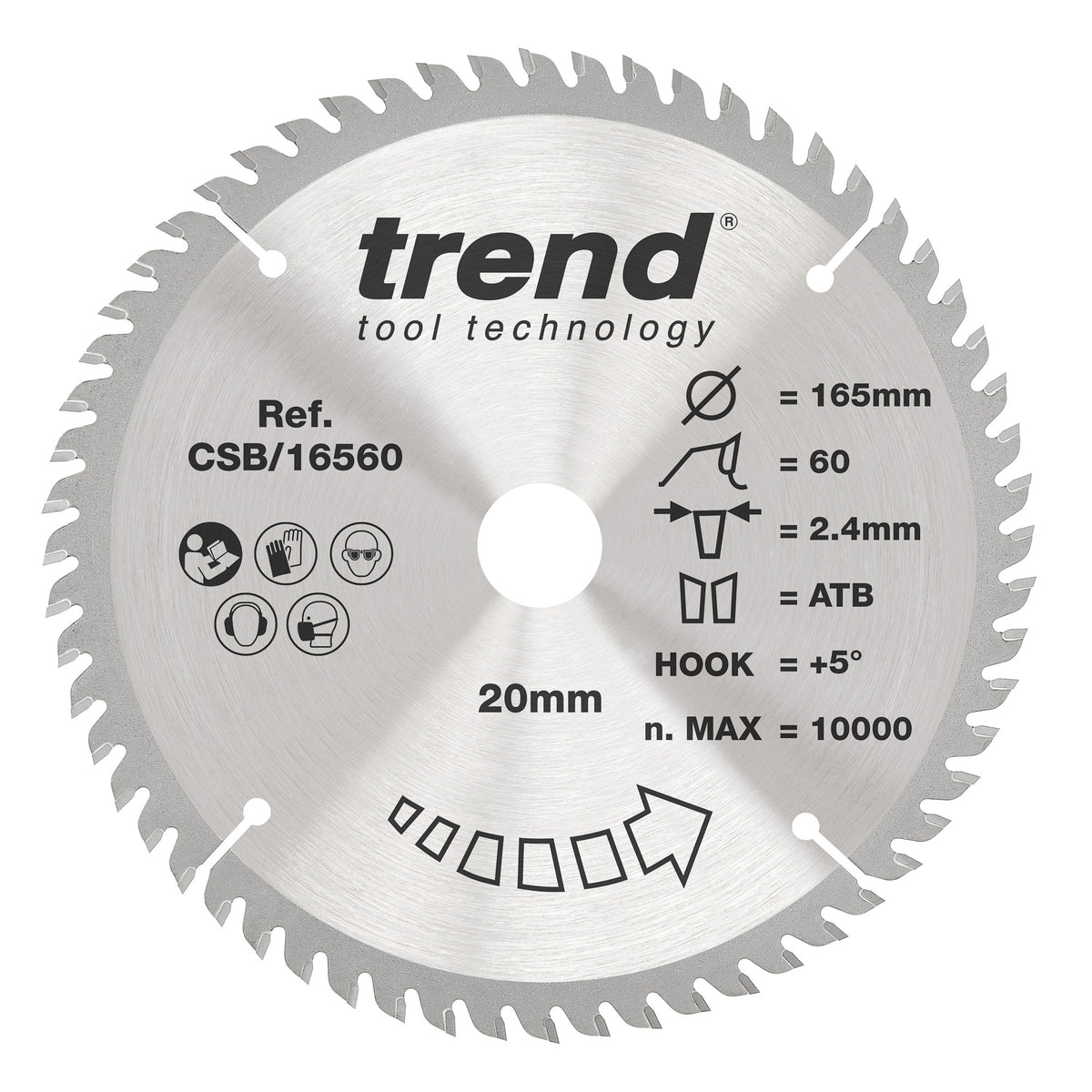 Trend 165mm x 20mm x 60T Fine Cut Off Circular Saw Blade