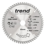Trend 165mm x 20mm x 60T Fine Cut Off Circular Saw Blade