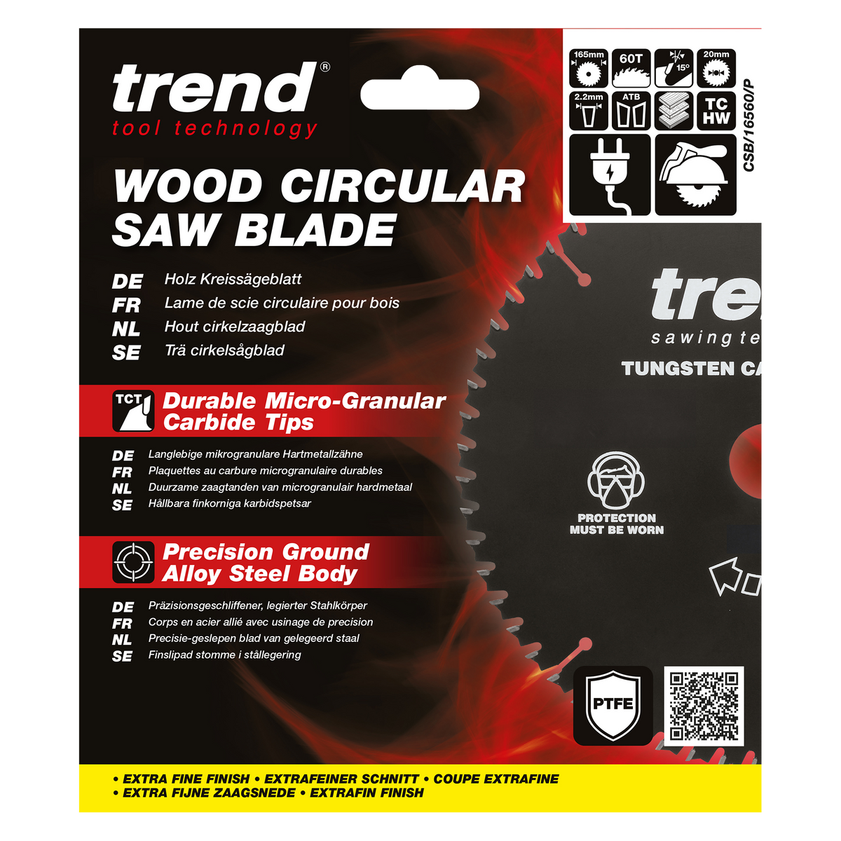 Trend 165mm x 20mm x 60T PTFE Coated Fine Cut Off Circular Saw Blade