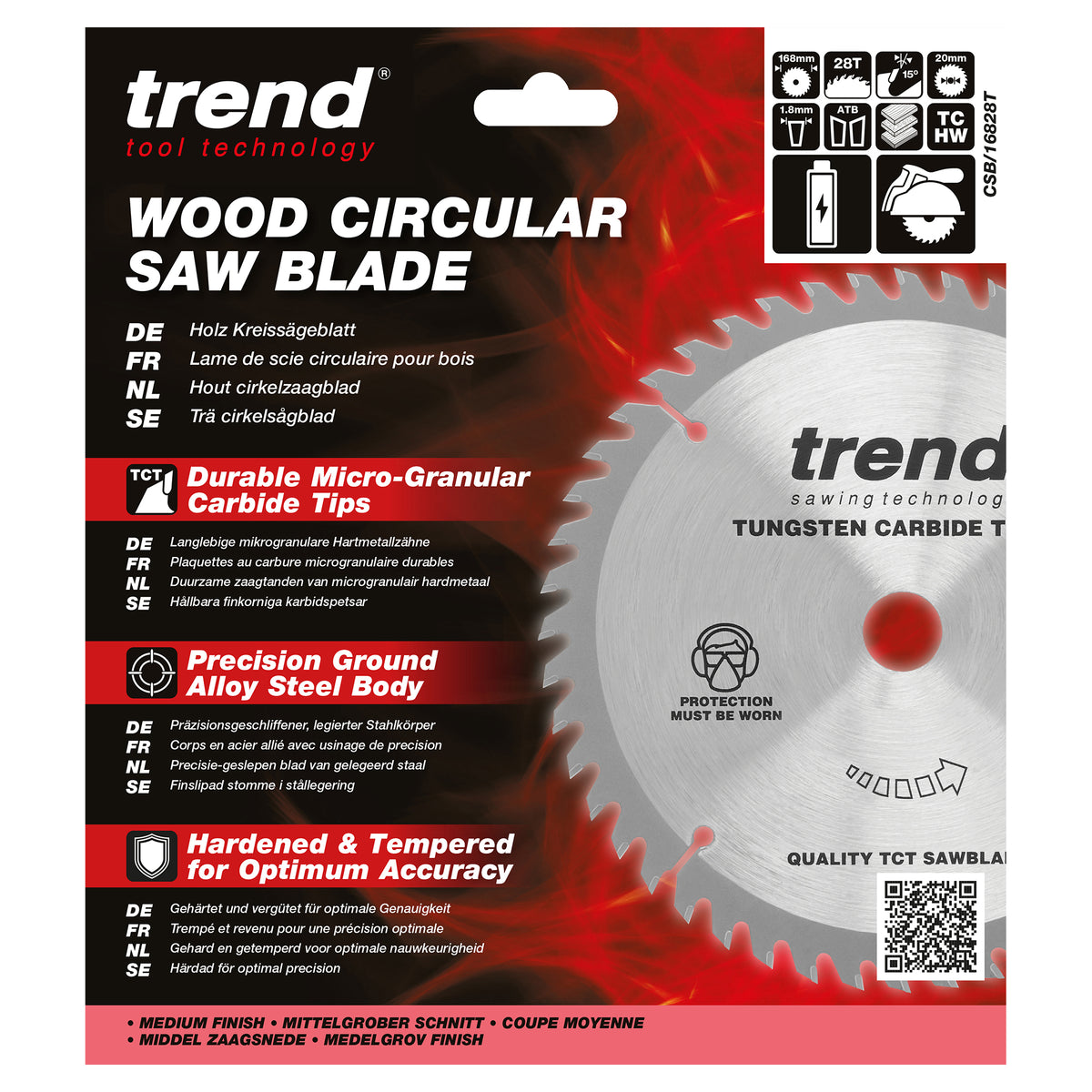Trend 168mm x 20mm x 28T Thin Kerf Ripping Cordless Circular Saw Blade