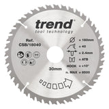 Trend 180mm x 30mm x 40T Fine Cut Off Circular Saw Blade