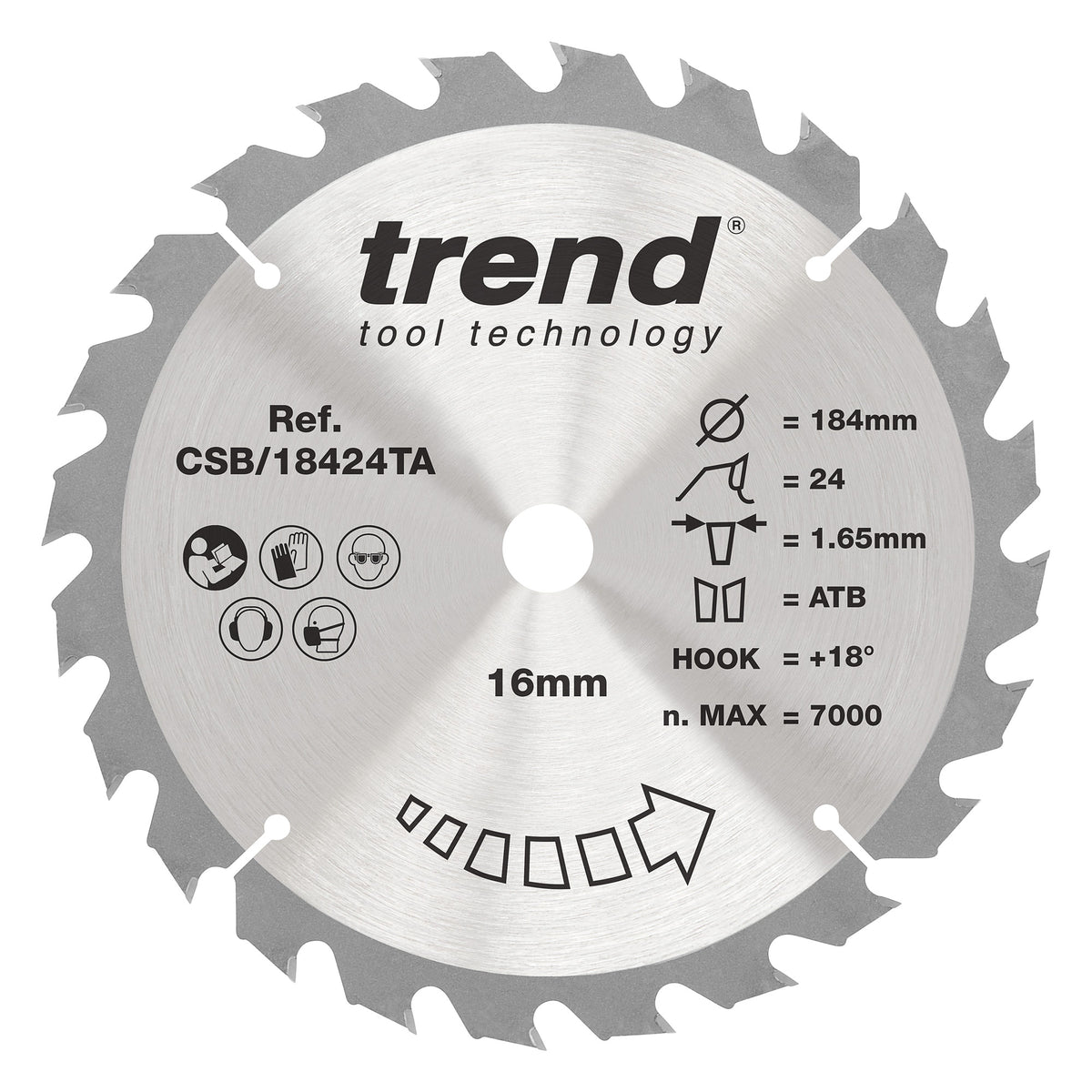 Trend 184mm x 16mm x 24T Thin Kerf Ripping Cordless Circular Saw Blade