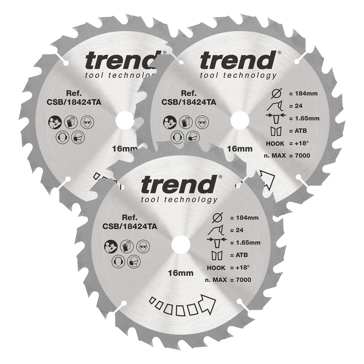 Trend 3-Piece 184mm x 16mm x 24T Wood Cordless Circular Saw Blade Set