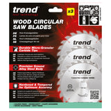 Trend 3-Piece 184mm x 16mm x 24T Wood Cordless Circular Saw Blade Set