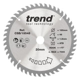 Trend 185mm x 20mm x 48T Fine Cut Off Cordless Circular Saw Blade