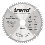 Trend 210mm x 30mm x 60T Thin Kerf Fine Cut Off Cordless ATBR Circular Saw Blade