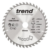 Trend 250mm x 30mm x 40T General Purpose Circular Saw Blade
