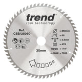 Trend 250mm x 30mm x 60T Fine Cut Off Circular Saw Blade
