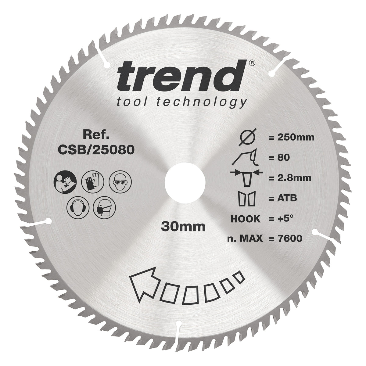 Trend 250mm x 30mm x 80T Fine Cut Off Circular Saw Blade