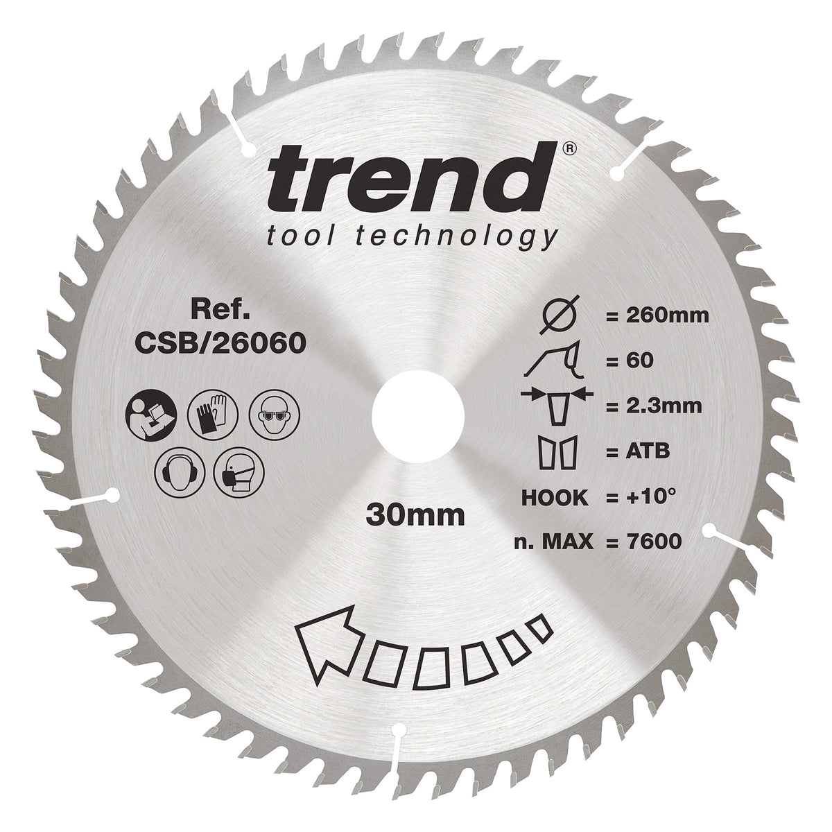 Trend 260mm x 30mm x 60T Fine Cut Off Circular Saw Blade