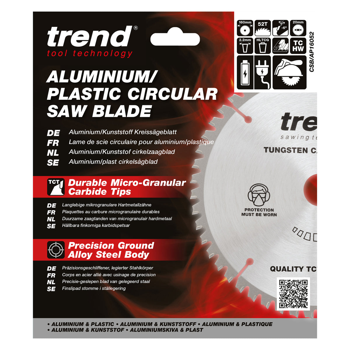 Trend 160mm x 20mm x 52T Aluminium/Plastic Circular Saw Blade
