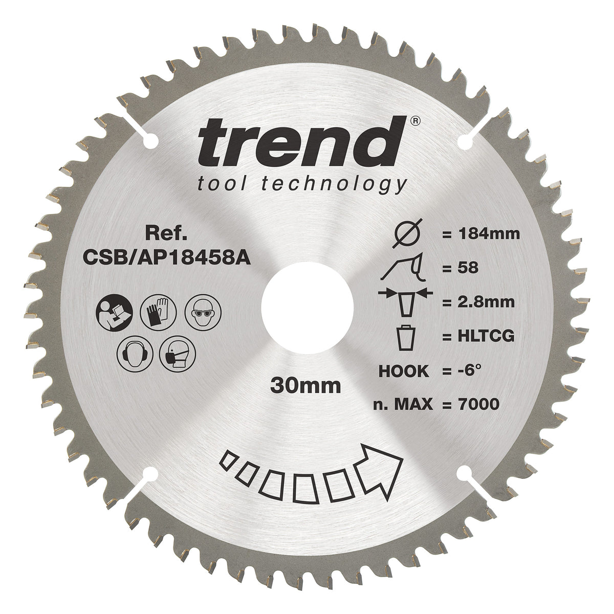 Trend 184mm x 30mm x 58T Aluminium/Plastic Circular Saw Blade