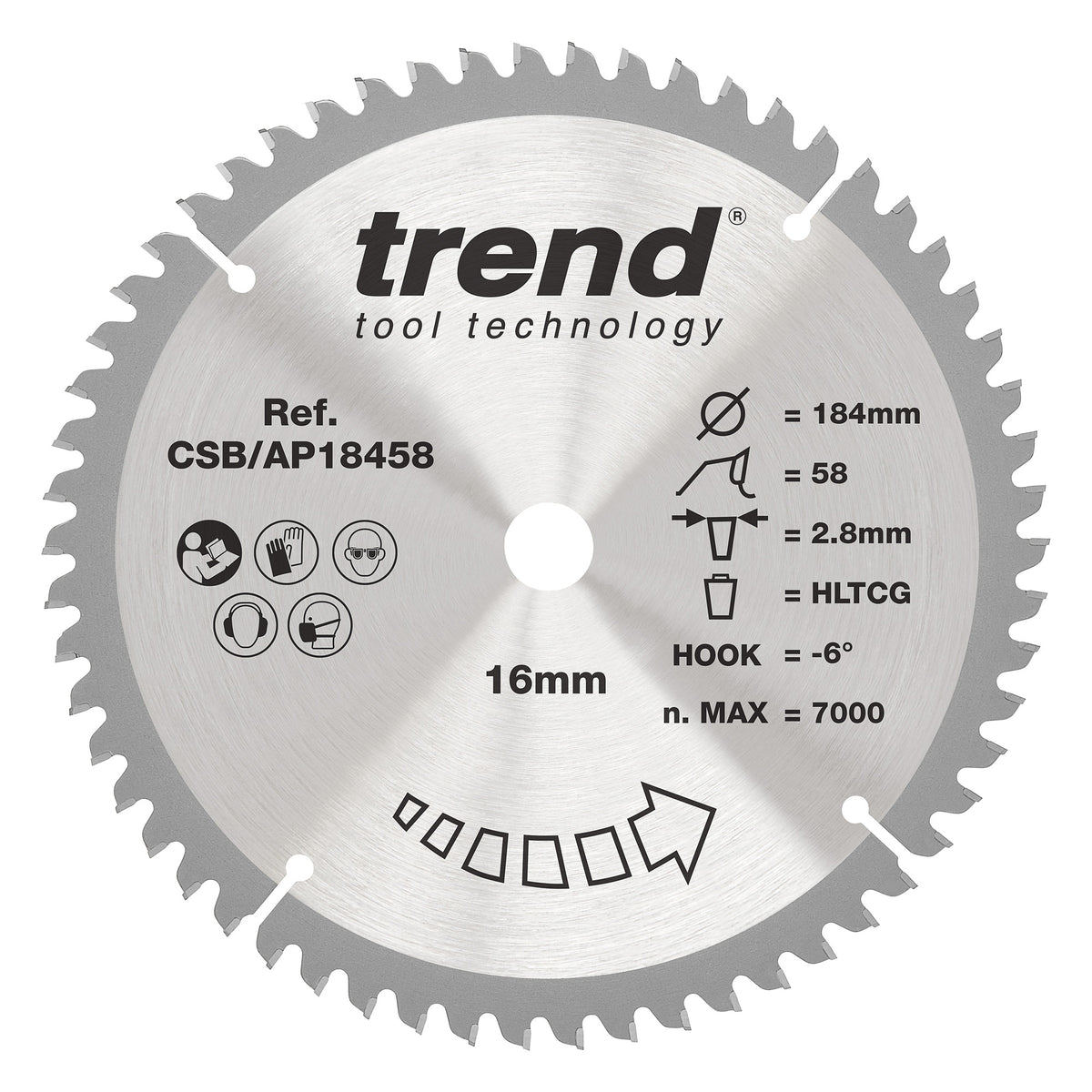 Trend 184mm x 16mm x 58T Aluminium/Plastic Circular Saw Blade