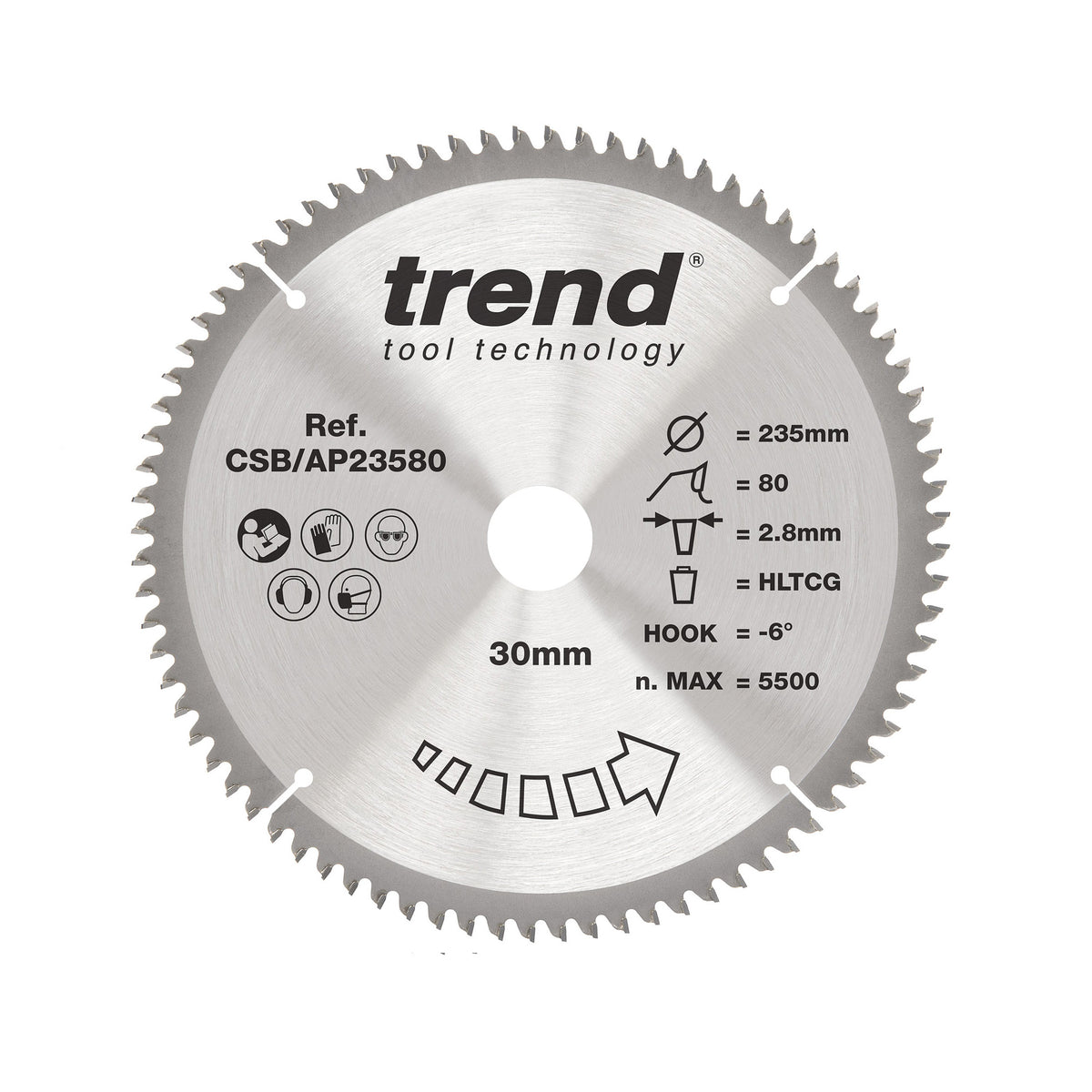 Trend 235mm x 30mm x 80T Aluminium/Plastic Circular Saw Blade