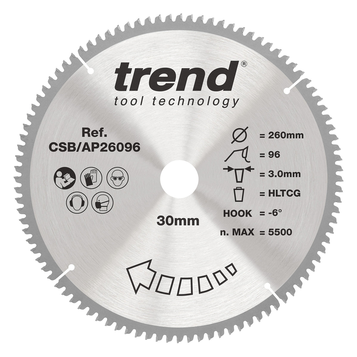 Trend 260mm x 30mm x 96T Aluminium/Plastic Circular Saw Blade