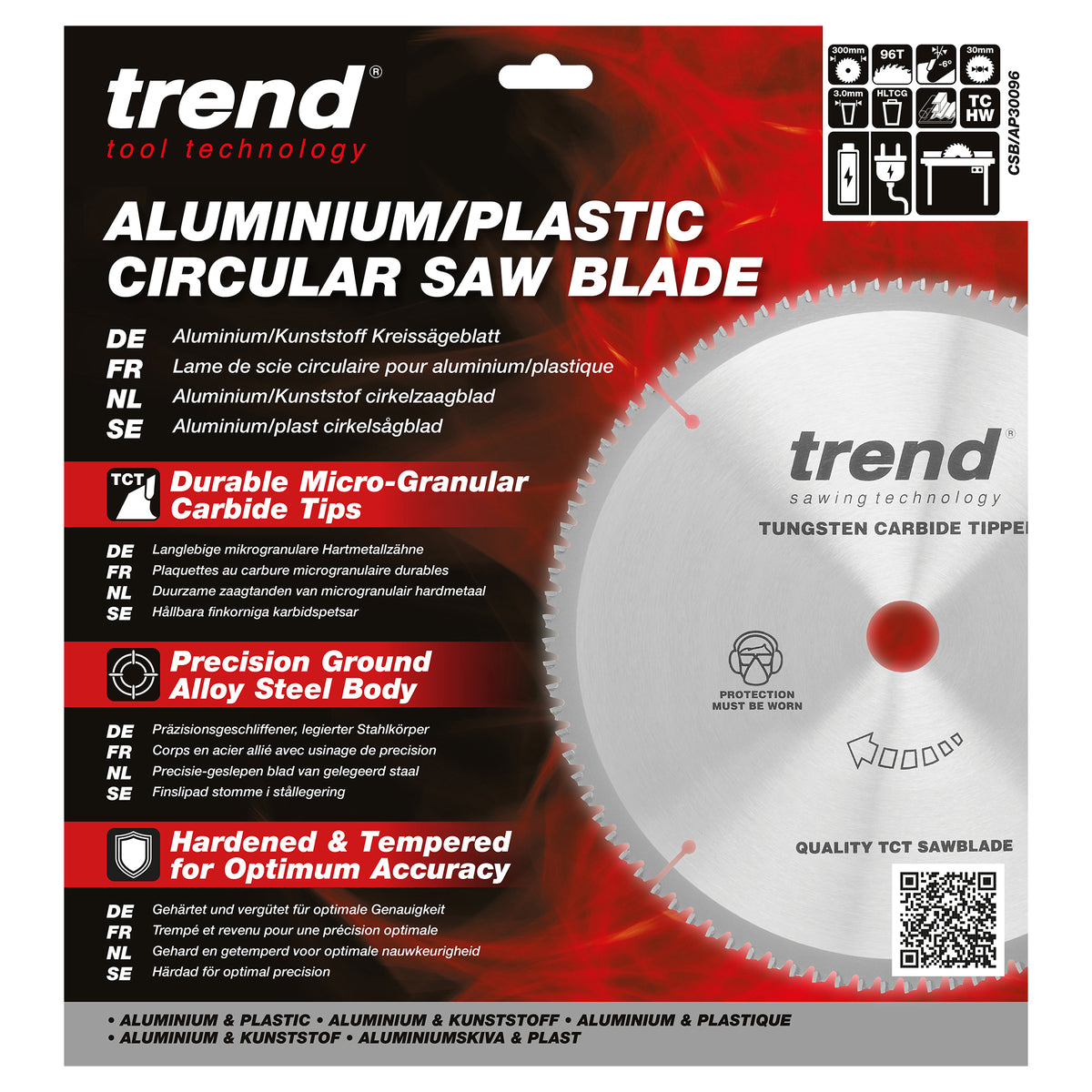 Trend 300mm x 30mm x 96T Aluminium/Plastic Circular Saw Blade