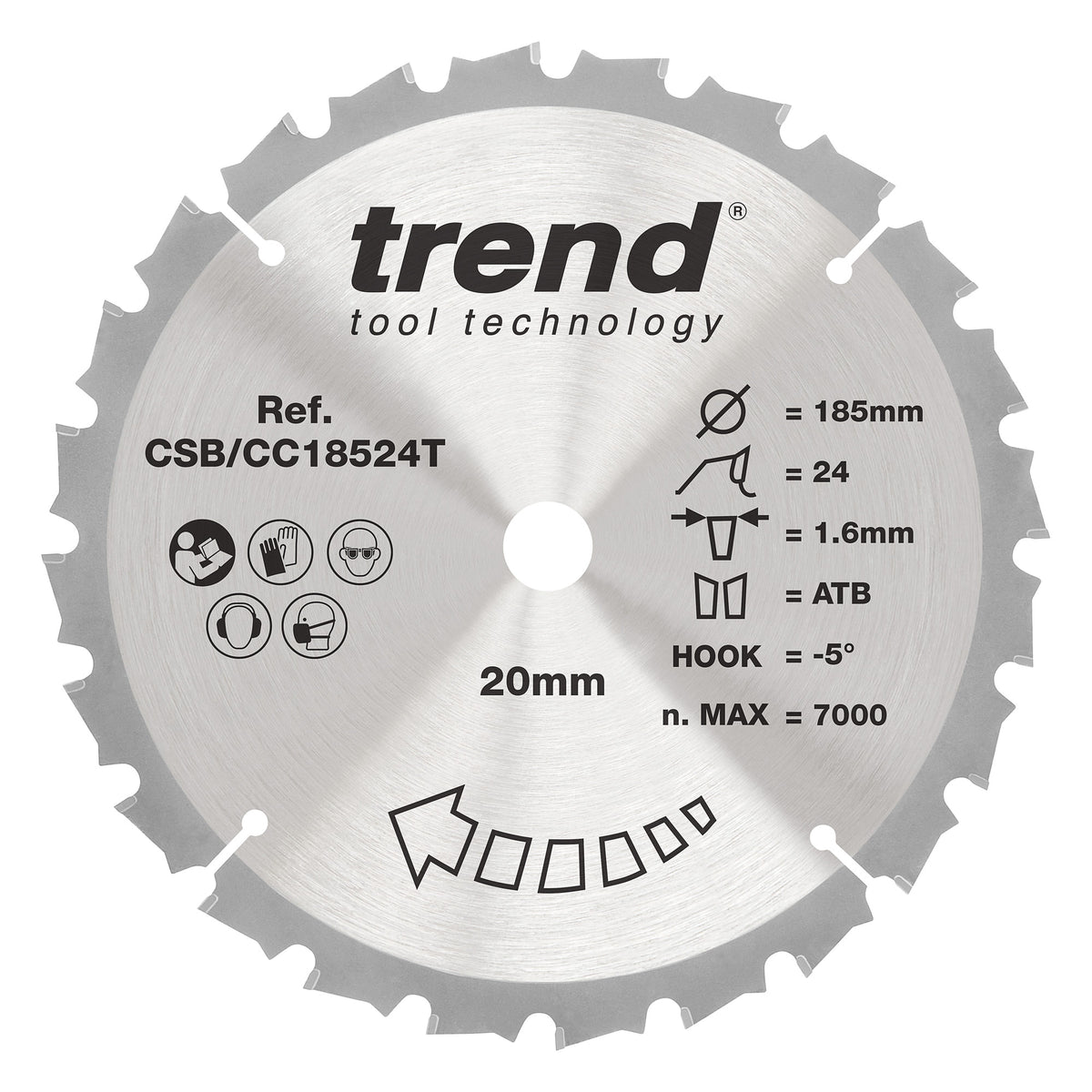 Trend 185mm x 20mm x 24T Ripping Cordless Mitre Saw Blade