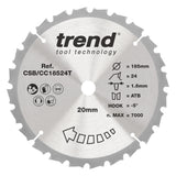 Trend 185mm x 20mm x 24T Ripping Cordless Mitre Saw Blade