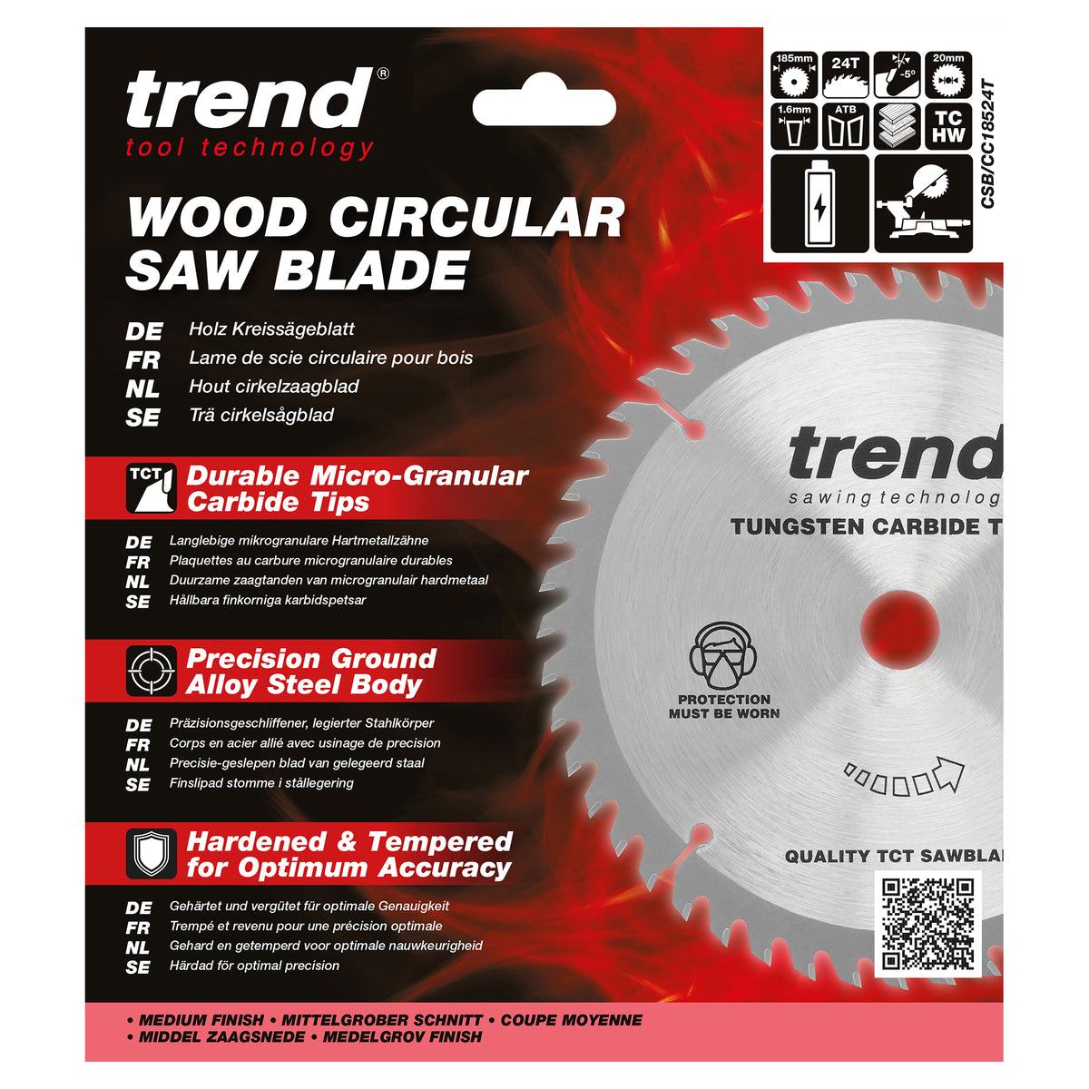 Trend 185mm x 20mm x 24T Ripping Cordless Mitre Saw Blade