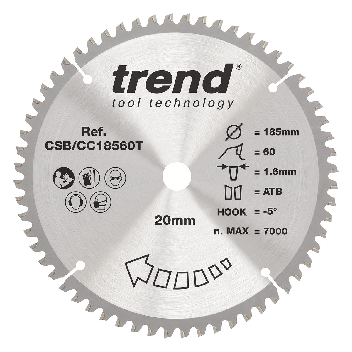 Trend 185mm x 20mm x 60T Fine Cut Off Cordless Mitre Saw Blade