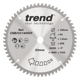 Trend 185mm x 20mm x 60T Fine Cut Off Cordless Mitre Saw Blade