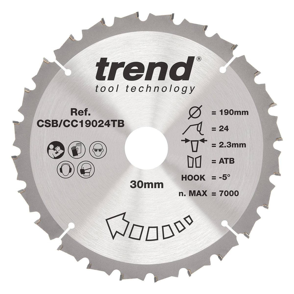 Trend 190mm x 30mm x 24T Ripping Cordless Mitre Saw Blade