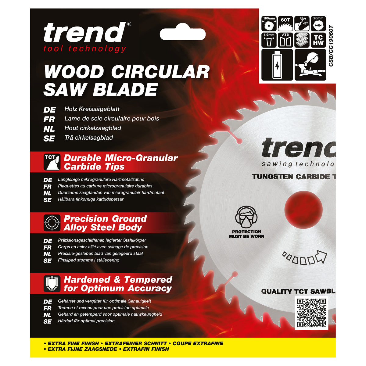 Trend 190mm x 20mm x 60T Fine Cut Off Cordless Mitre Saw Blade