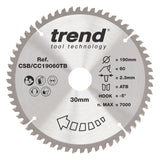 Trend 190mm x 30mm x 60T Fine Cut Off Cordless Mitre Saw Blade