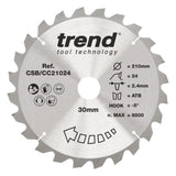 Trend 210mm x 30mm x 24T Ripping Mitre Saw Blade
