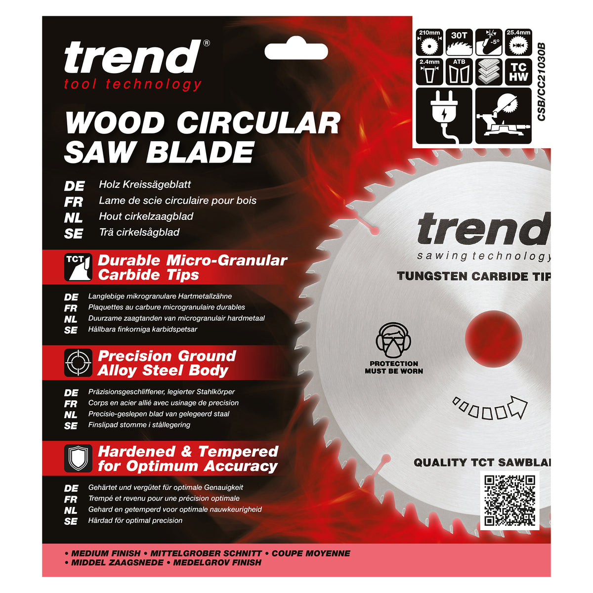 Trend 210mm x 25.4mm x 30T Ripping Mitre Saw Blade