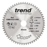 Trend 210mm x 30mm x 60T Fine Cut Off Mitre Saw Blade