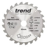 Trend 216mm x 30mm x 24T Ripping Mitre Saw Blade
