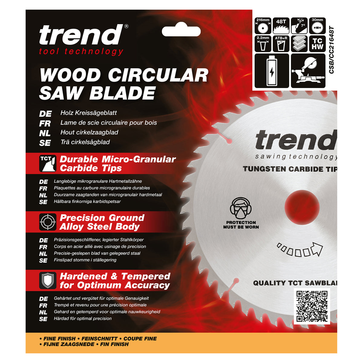 Trend 216mm x 30mm x 48T General Purpose Cordless ATBR Mitre Saw Blade