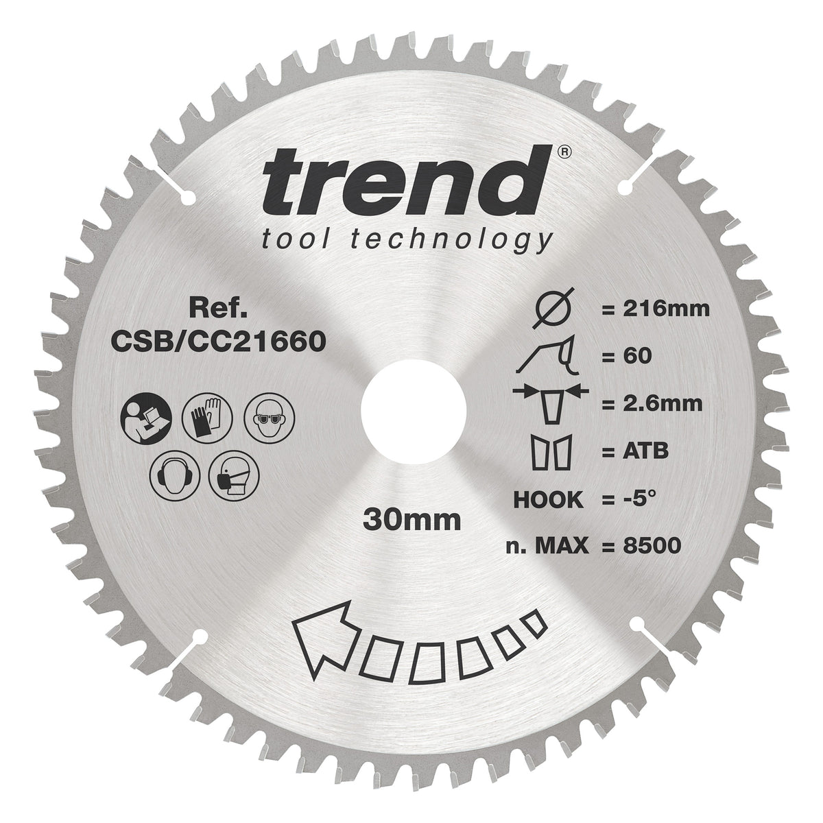 Trend 216mm x 30mm x 60T Fine Cut Off Mitre Saw Blade