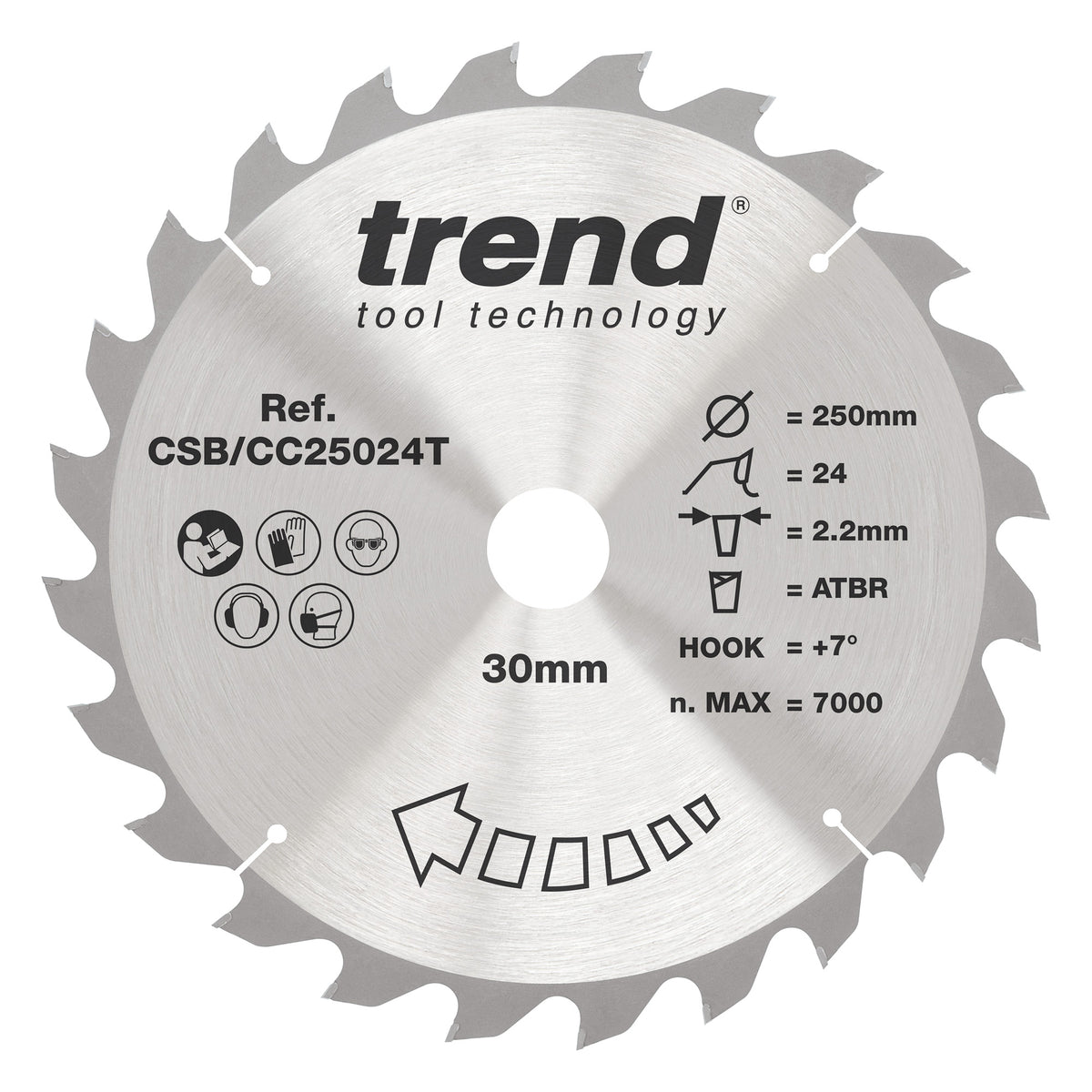 Trend 250mm x 30mm x 24T Ripping Cordless ATBR Mitre Saw Blade