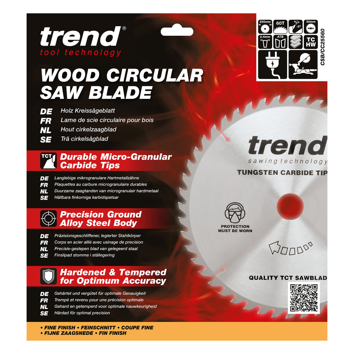 Trend 255mm x 30mm x 60T Wood Mitre Saw Blade
