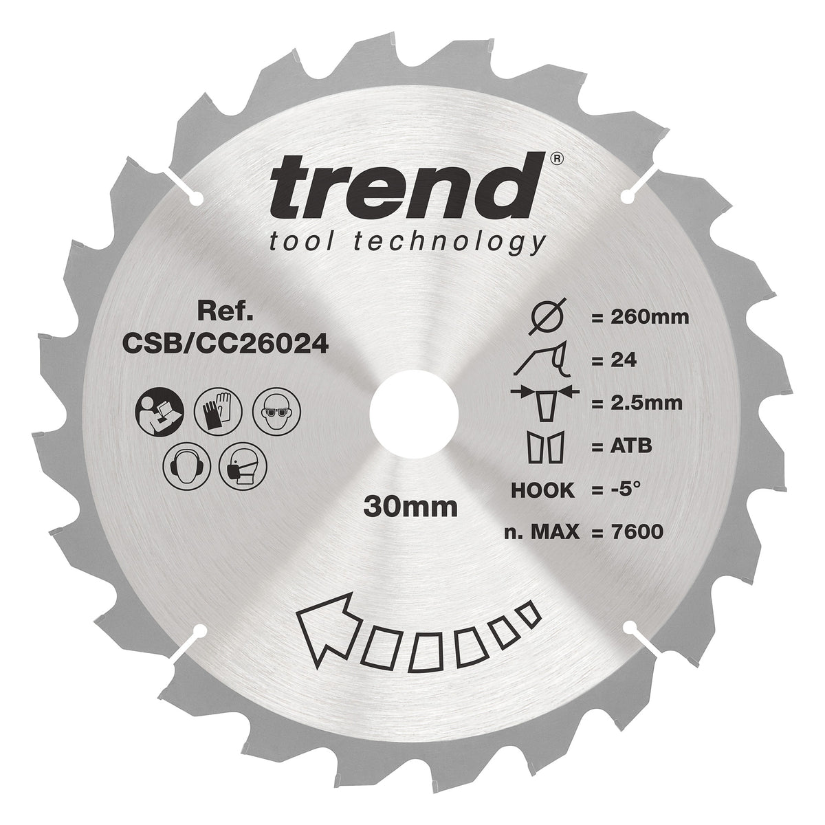 Trend 260mm x 30mm x 24T Ripping Mitre Saw Blade