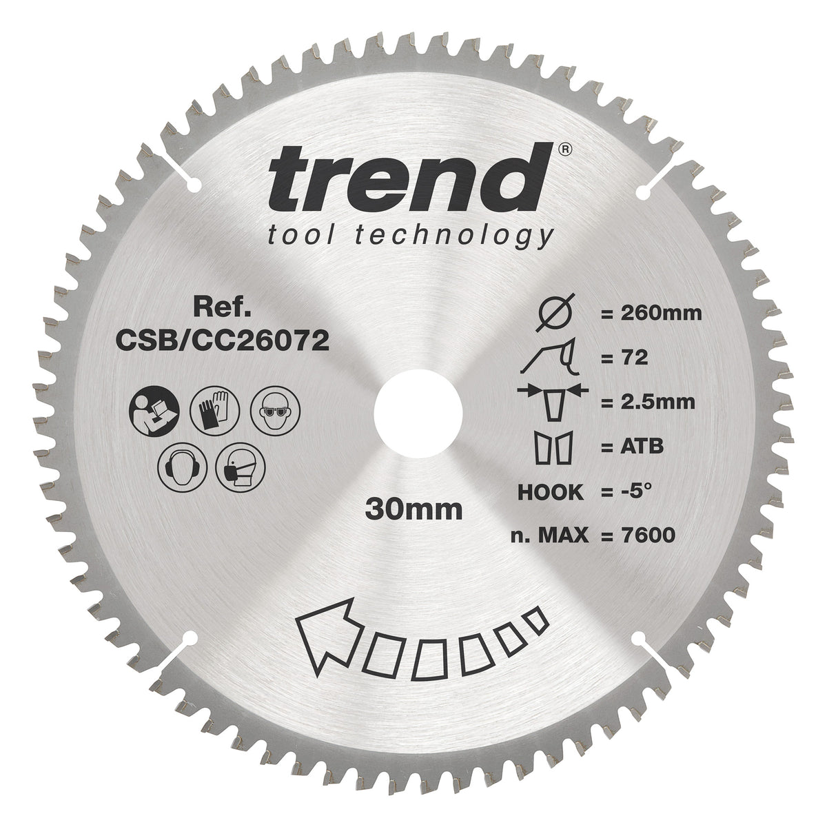 Trend 260mm x 30mm x 72T Fine Cut Off Mitre Saw Blade