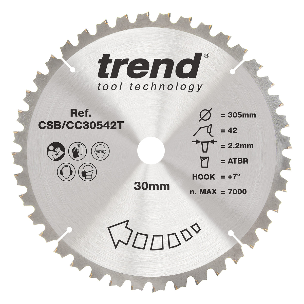Trend 305mm x 30mm x 42T General Purpose Cordless ATBR Mitre Saw Blade