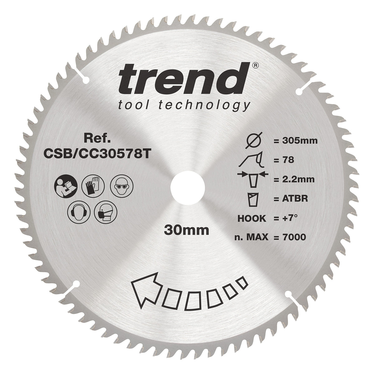 Trend 305mm x 30mm x 78T Fine Cut Off Cordless ATBR Mitre Saw Blade