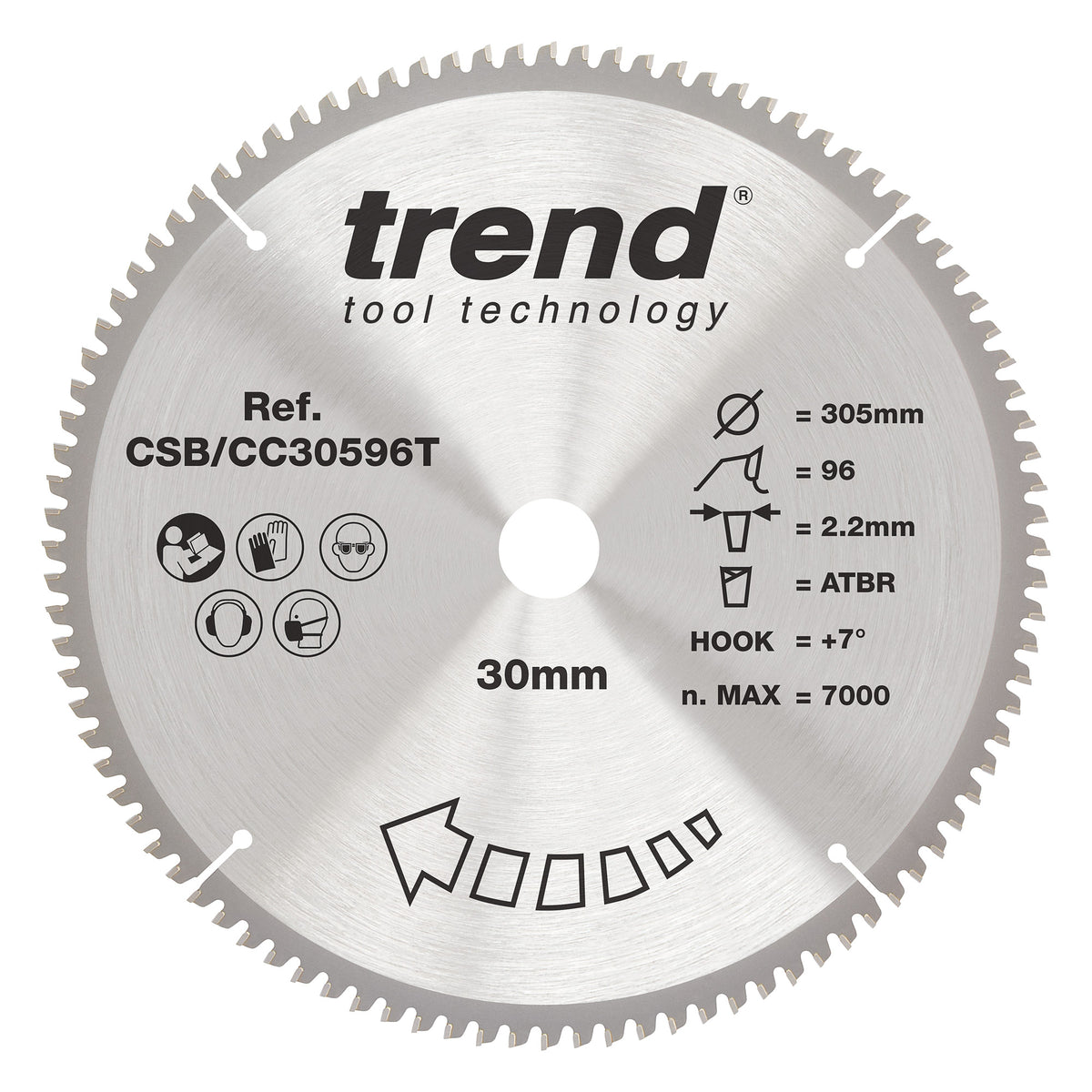 Trend 305mm x 30mm x 96T Fine Cut Off Cordless ATBR Mitre Saw Blade