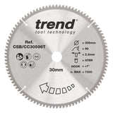 Trend 305mm x 30mm x 96T Fine Cut Off Cordless ATBR Mitre Saw Blade