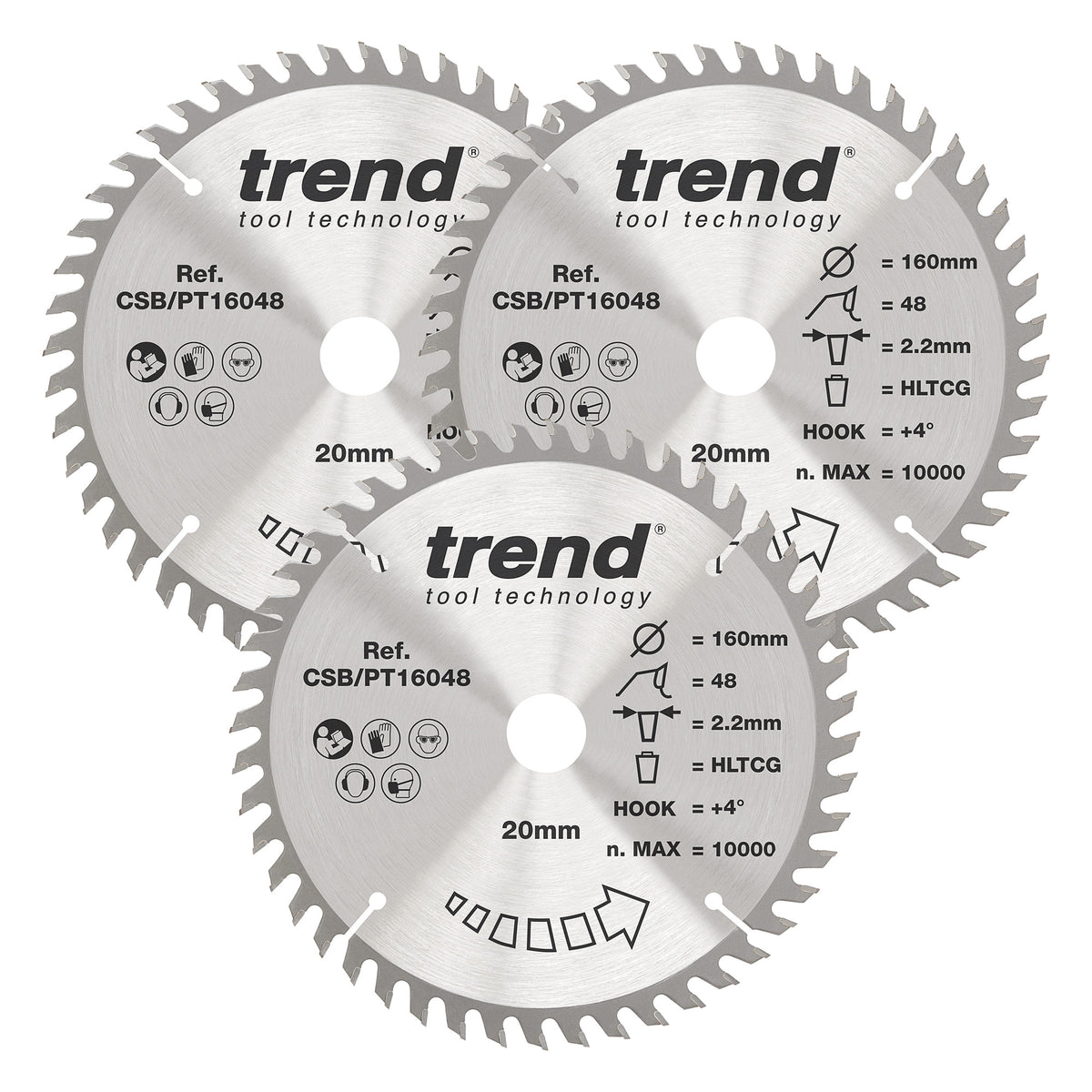 Trend 3-Piece 160mm x 20mm x 48T Laminate / HPL Circular Saw Blade Set