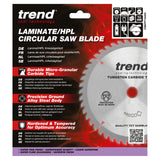 Trend 184mm x 16mm x 56T Laminate/HPL Circular Saw Blade