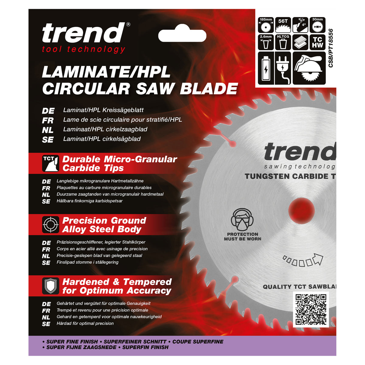 Trend 185mm x 30mm x 56T Laminate/HPL Circular Saw Blade