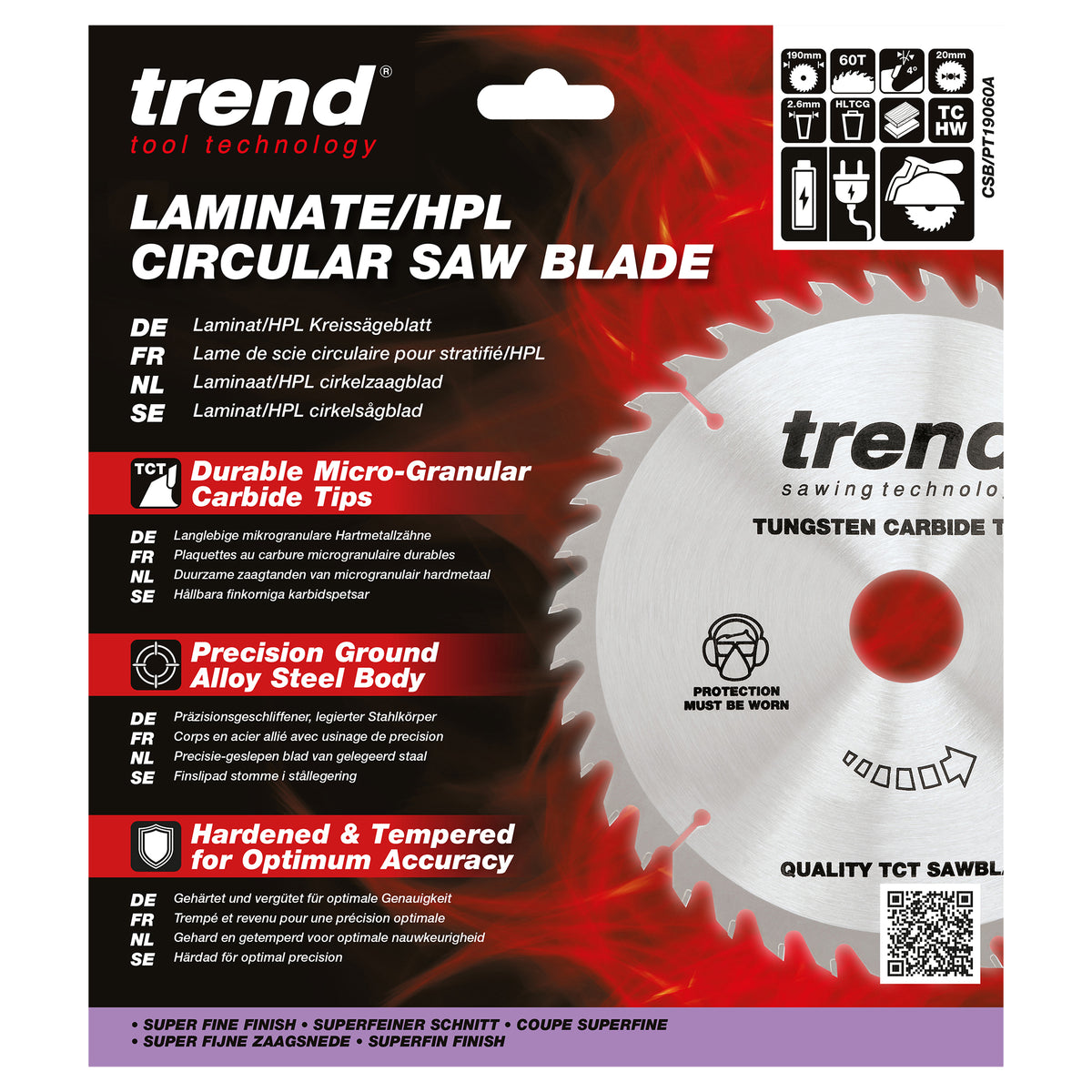 Trend 190mm x 20mm x 60T Laminate/HPL Circular Saw Blade