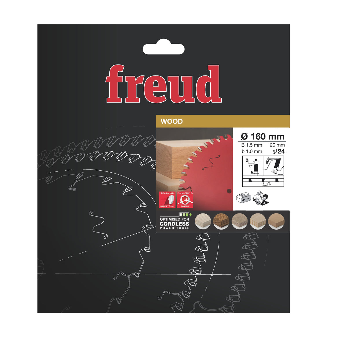 Freud 160 x 20 x 1.5 Thin Kerf Circular Saw Blades suits Cordless Handheld Power Saws