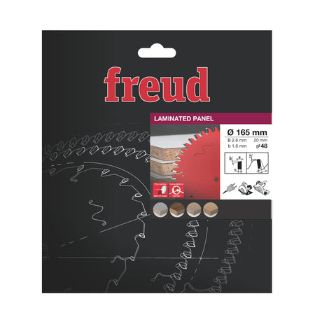 Freud 165 x 20 x 2.6 x 48T Laminated Panel Saw Blade suits Handheld and Plunge Circular Saws